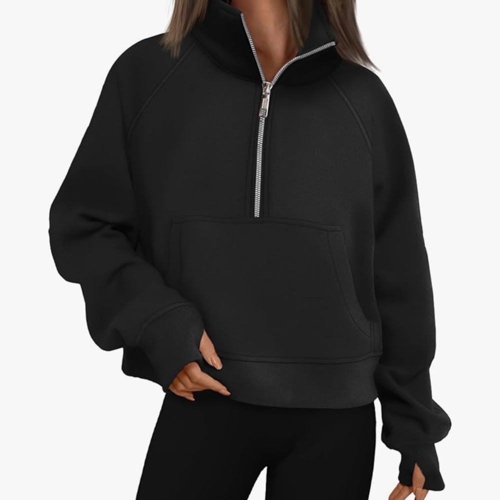 AUTOMET Sweatshirts Half Zip Cropped Pullover in Black, Size S